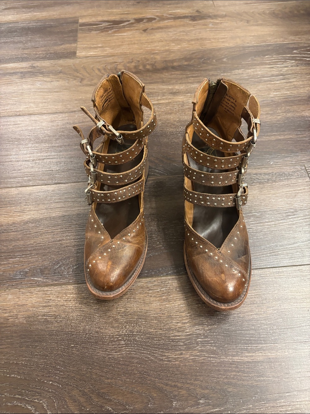 Freebird Felicity size 9 Studded Brown Leather Strappy Ankle Boots